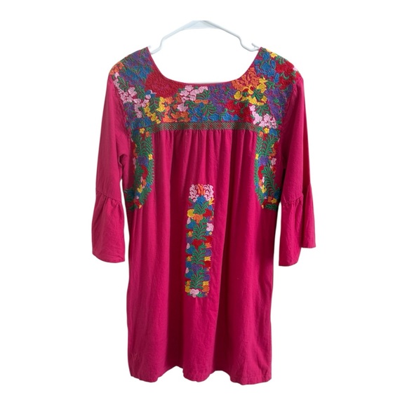 J Marie Linen Blend Vibrant Pink Floral Embroidered Tunic Shift Dress (Sz. S) - Picture 2 of 10